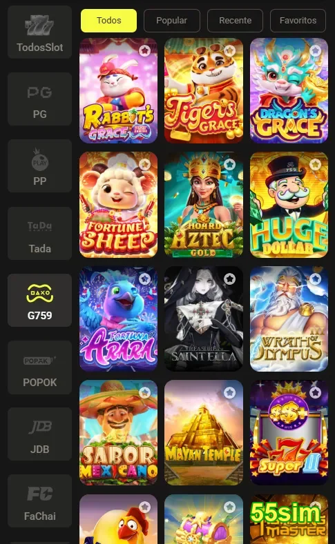 Imagem de slots de jogos disponíveis no 55sim, proporcionando diversão e emoção.